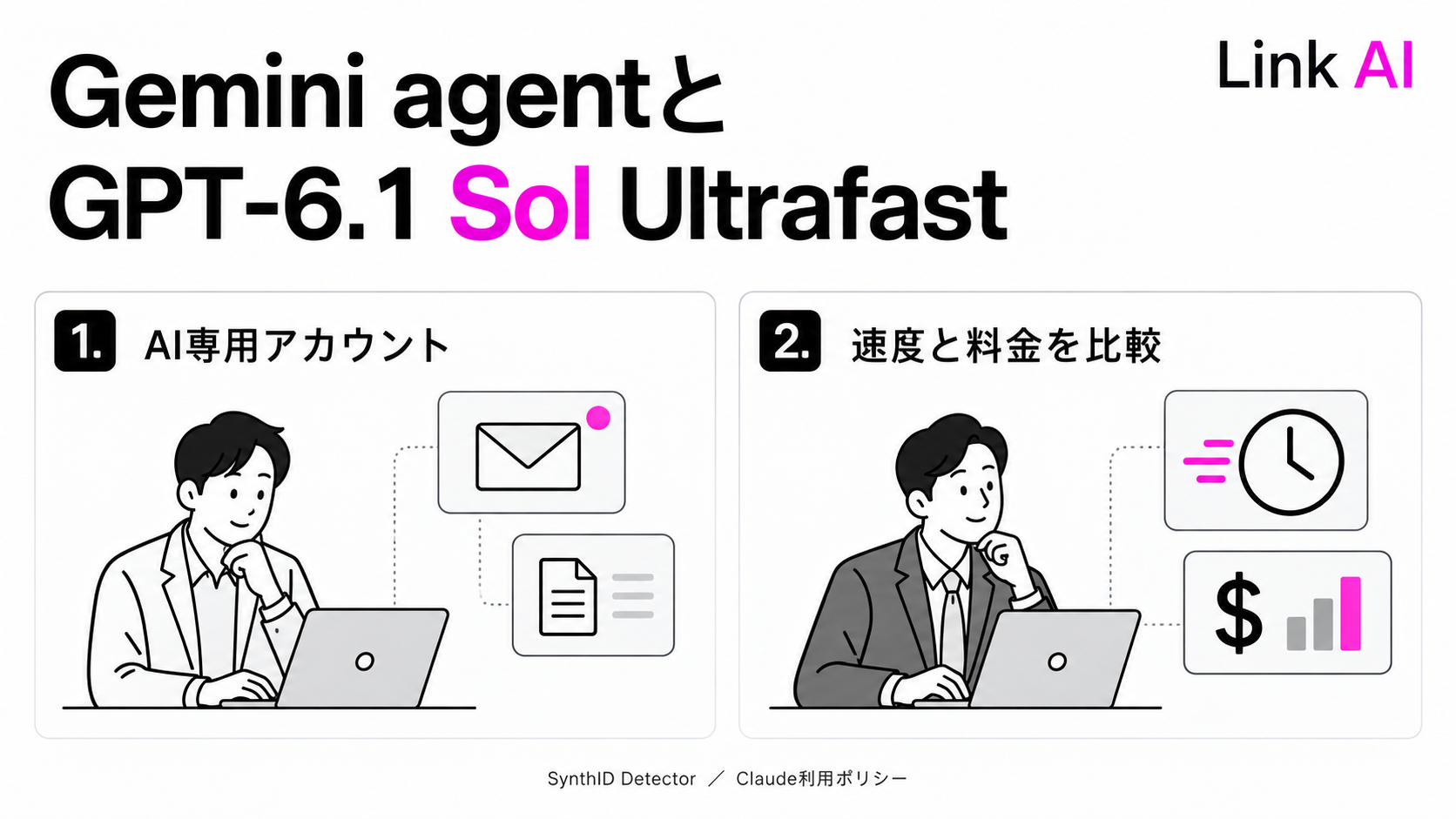 Gemini agent発表とGPT-6.1 Sol高速化。SynthID一般公開・Claude利用ルールの変更点